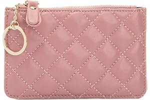 Veki Coin Purse Change Mini Purse Wallet With Key Chain Ring Zipper for Men Women Fashionable Bag Key Chain Pendant Leather Classic Clutch Purse (Rhombus-Pink)