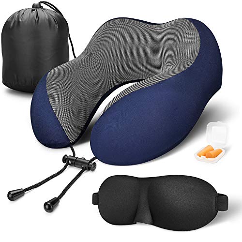 MLVOC-Travel-Pillow-100-Pure-Memory-Foam-Neck-Pillow-Comfortable-Breathable-Cover-Machine-Washable-Airplane-Travel-Kit-with-3D-Contoured-Eye-Masks-Earplugs-and-Luxury-Bag-Standard-Blue