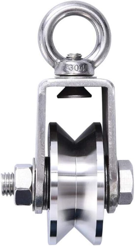 1 PCS Heavy Duty Single Wheel Pulley Block with Dual Mute Bearings 304 Stainless Steel Single Wheel (68mm V Type)