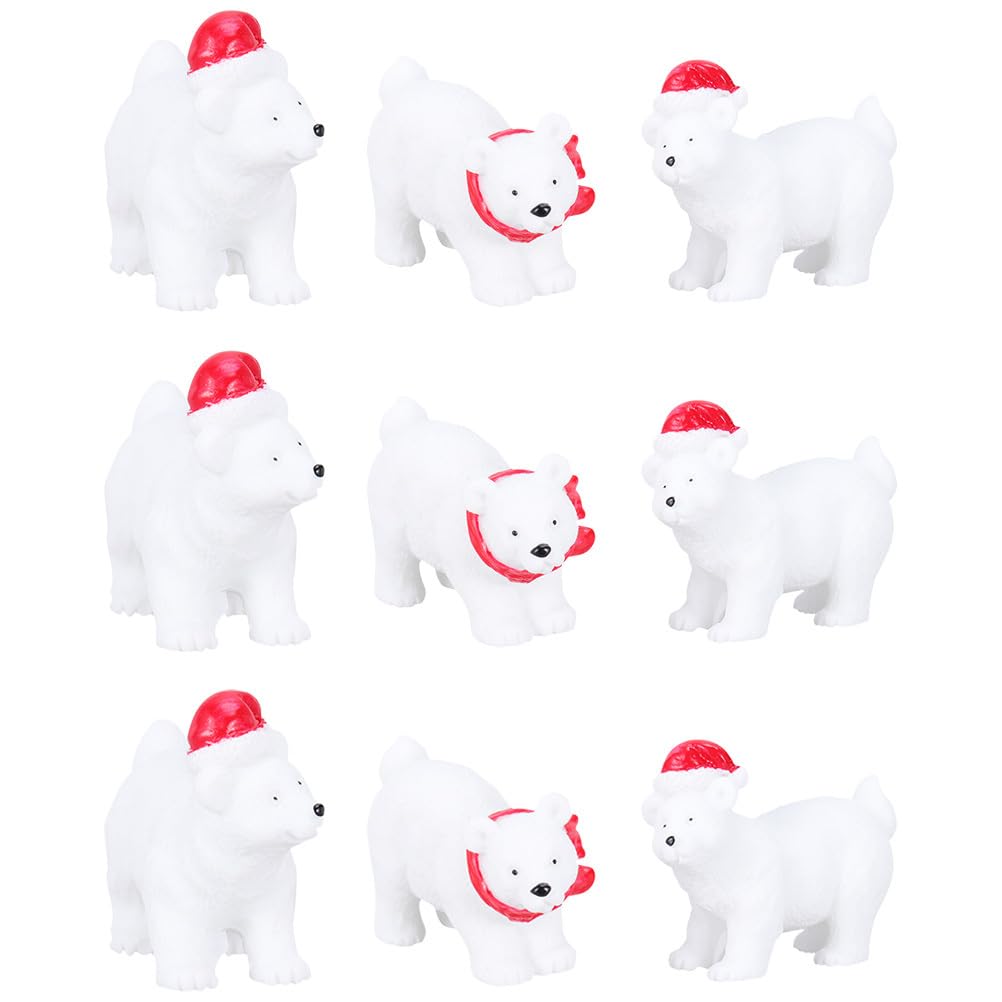 BESPORTBLE 9pcs Mini Christmas Figures Polar Bear Christmas Decoration Polar Bear Winter Animals Miniature Figures Mini Resin Animals Bear Brick (Assorted style)