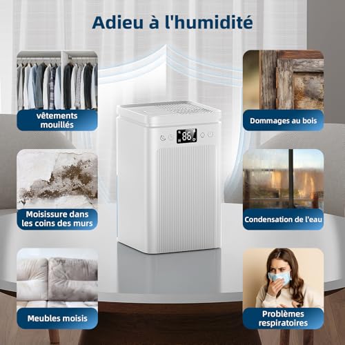 Electric Home Dehumidifier Anti Mould 2200 ml Portable – Ultra Quiet, Timer 2-12 h, Automatic Shut-off | 7 Colours LED | for Bathroom, Bedroom, Wardrobe (Pink)