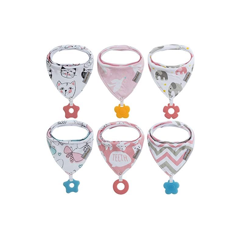 vuminbox Baby Bandana Drool Bibs 6-Pack and Teething Toys 6-Pack Made with 100% Organic Cotton, Absorbent and Soft…