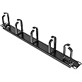 StarTech.com 19” Server Rack Cable Management Panel w/ D-Ring Hooks - 1U Horizontal or Vertical Wire and Cord Manager - Metal , TAA (CABLMANAGER2)