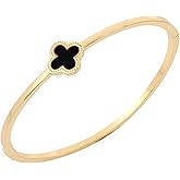 BAREEK Gold-Plated Black Clover Bracelet and Bangle Set, Chain Link and Cuff Style, Fashion Jewelry for Women (Bangle Bracelet, Black)