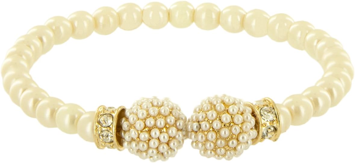 Slim Pearl Bead Bracelet with Beaded Tips: Cream / Gold