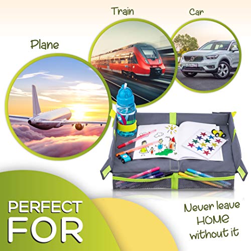 Foldable Kids Travel Tray for Airplane Travel Activities and Games, Use on Plane/Train Tray Table, Toddlers and Children, Unisex - Compact Light Portable - W/Fun Chenille Pipe Cleaners for DIY