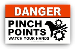 PRIMAL23 INDUSTRIAL (25 Pack) - 3" X 5" Modern Rectangular Pinch Point Safety Stickers - Red, White and Black Pinch Point Safety Stickers