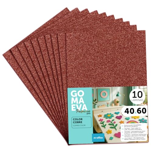 m-office EVA-glitterrubber voor knutselwerk, gekleurd schuim voor creatieve projecten, ideaal voor kunst en handwerk, school of beroep, 40 x 60 cm (koperen glitter, 10 stuks)