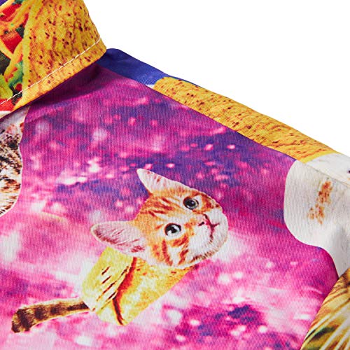 TUONROAD Shirt Mens Taco Cat 3D Printed Ugly Shirt Short Sleeve Casual Tropical Holiday Hawaiian Shirt Retro Button Dowm Funky Shirt M