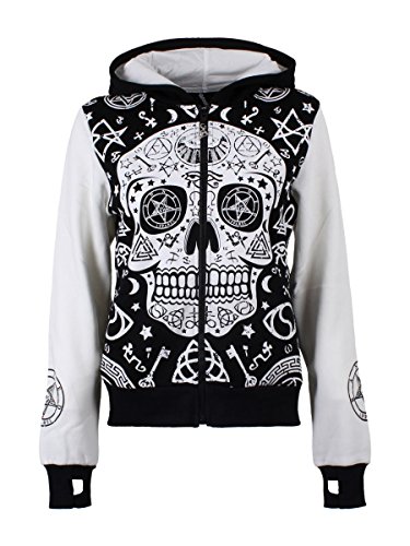 Banned Goth Punk Rock Skull Pentagram Black and White Ladies Hoodie (S) Banned Goth Punk Rock Skull Pentagram Black and White Ladies Hoodie (S)