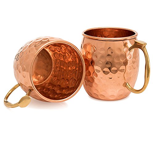 Raajsee Moscow Mule 18 ounce Pure Copper Mugs Set of 2 Solid Hammered Design Gift Set