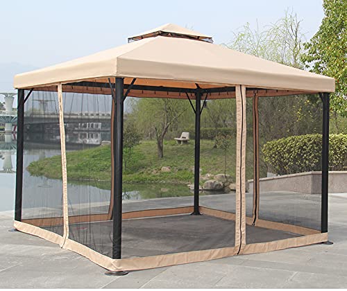 3 x 3 Meter Metall-Pavillon Garten 2-stufige Dachzelt Party Zelt Baldachin Pavillion Patio Shelter mit Netz,Beige – Bild 7