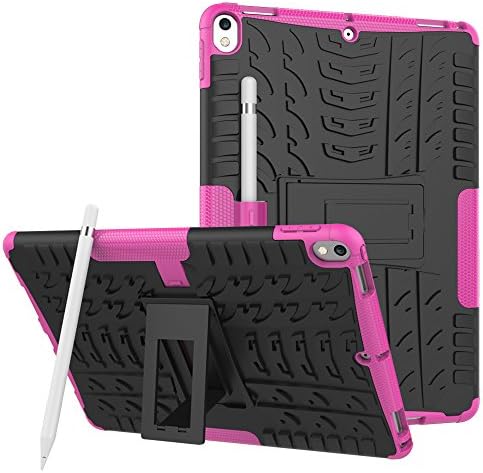 Windpnn Heavy Duty Shockproof Kickstand Anti-Scratch Dual Layer Protective Case w/ Pencil Holder for Apple iPad Pro 10.5 Inch 2017 Tablet(Pink)