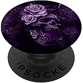 Purple Skull Black Floral Flowers Skulls Skeletons Bones PopSockets Adhesive PopGrip