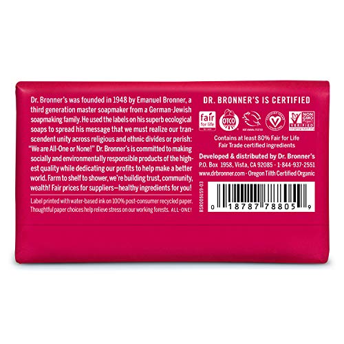 Dr. Bronner's PureCastile Bar Soap (Rose, 5 ounce, 6Pack) Made