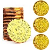 TCOTBE Pirate Gold Coins Plastic Set of 100,Play Gold Treasure Coins for Play Favor Party Supplies, Pirate Party, Treasure Hu