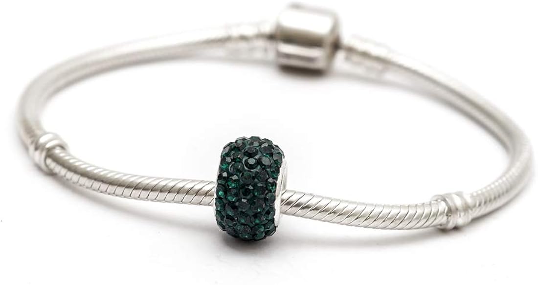 2pcs 925 Sterling Silver May Emerald Green Birthstone Large Hole Charm Bead Swarovski Crystal Elements fit All Charm Bracelet Necklace Women Girls Gift EC684-5: Jewelry