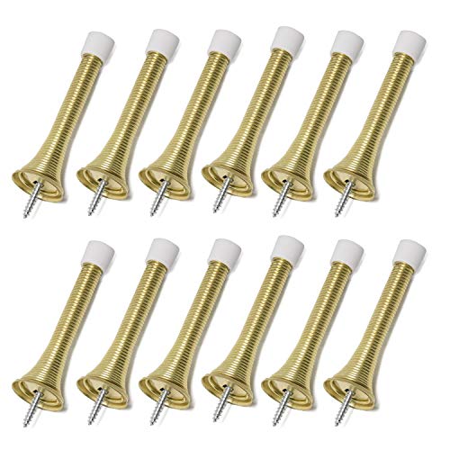 Bright Brass Spring Door Stops,3-1/8” Heavy Duty Door Stop - Flexible Spring Door Stopper with Low Mounted Baby Proof White Rubber Bumper Tips,12 Pack - Thumbnail 4