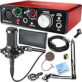 Focusrite Scarlett Solo (2nd Gen) USB Audio Interface with Pro Tools plus Audio-Technica AT2035 Condenser Microphone and DecoGear Pop Filter Wind Screen with Mic Stand Studio Bundle
