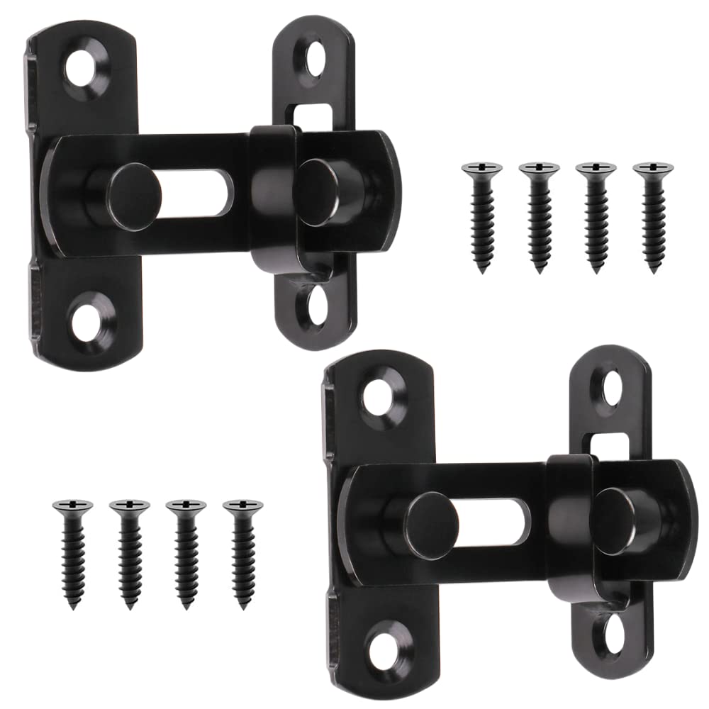 2 Pack Stainless Steel Right Angle Buckle Gate Latch Stainless Steel Door Bolt Lock with Screws Flip Door Locks Bolts for Doors & Windows (3 inch Black)