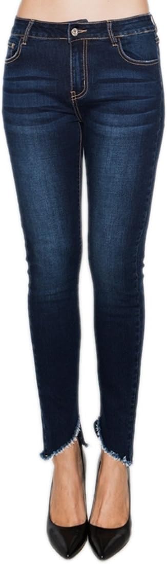 MADRACK213 Women's Mid-rise Premier Skinny Jean with Unbalanced Cut Frayed Hem