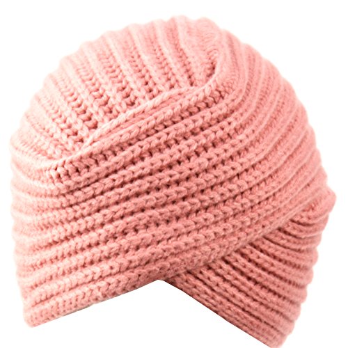 Winter Knit Turban Beanie With Beaded Flower (BN1724LT PINK)