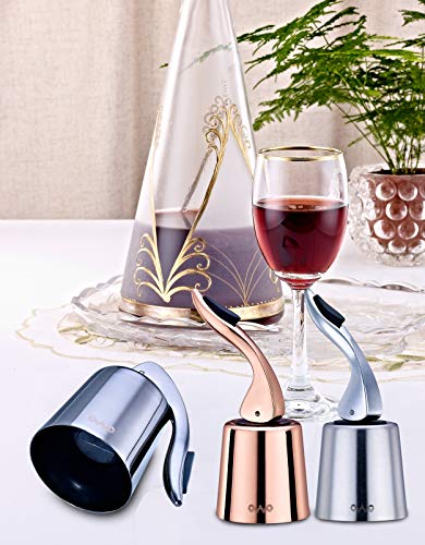 OWO Wine Stopper with Stainless Steel, Decorative Wine Saver Vacuum Plug with Silicone, Reusable Bottle Sealer Keeps Wine & Champagne Fresh (Triple-Color)