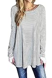 Women Casual Long Sleeve Thumb Hole Slide Slit Stripes Tunic Shirts
