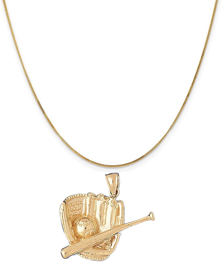 14k Yellow Gold Baseball Mit with Ball Pendant on a 14K Yellow Gold