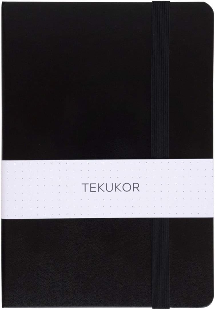 Tekukor A5 Notebook Hardcover Dot Grid - 100gsm - Dotted Pages For Bullet Journal - Black