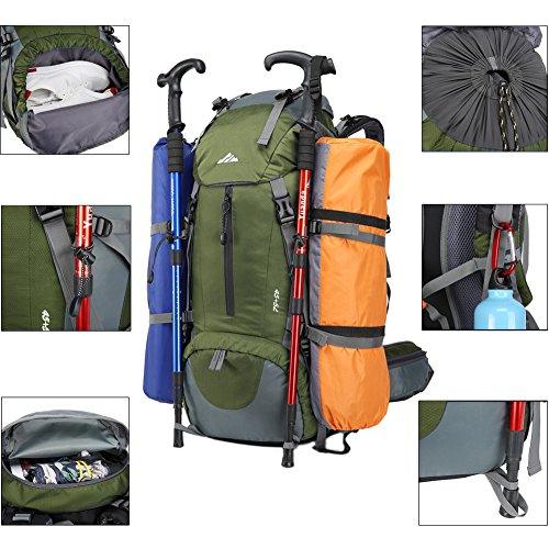 Seenlast 50L Unisex Travel Hiking Backpack Outdoor Sport Daypack Water-Resistant Bag with Rain Cover for Climbing Camping Touring Mountaineering(Green) - Thumbnail 4