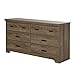 South Shore Versa Collection 6-Drawer Double Dresser, Weathered Oak with Antique Handles