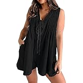 utcoco Womens Summer Casual Sleeveless Denim Romper Tie Front V Neck Jean Overall Shorts Romper With Pockets