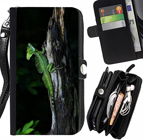 GOD CASE FOR SAMSUNG GALAXY C7 cool cute nature trunk green lizard chameleon Wallet Purse Pouch Holster Leater &amp; Soft TPU