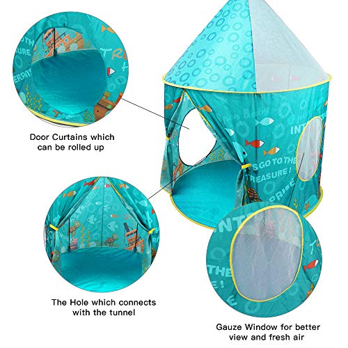 SUNBA YOUTH Kids Play Tent, Crawl Tunnel and Ball Pit, Pop Up Playhouse for Girls and Boys, Babies and Toddlers. Knight Castle for Kids for Indoor and Outdoor Use with Carrying Case. (Teal)