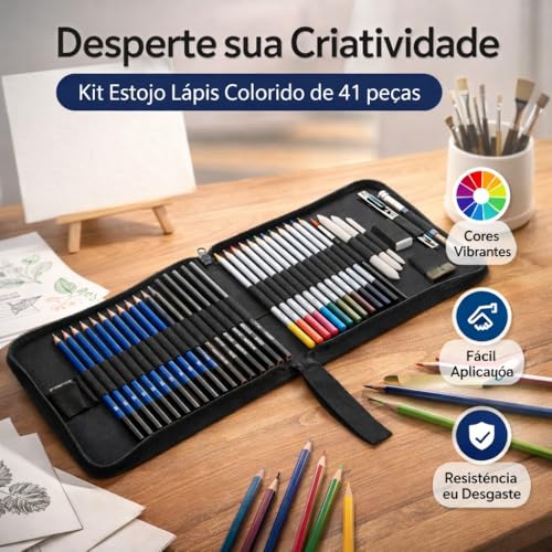 Conjunto Profissional De Lápis De Cor Para Desenho E Esboço Com 41 Unidades, Lápis De Cor Grafite, Ferramenta De Haste De Carvão, Estojo Lona com Zíper, Para Crianças Adultos, Adolescentes E Artistas