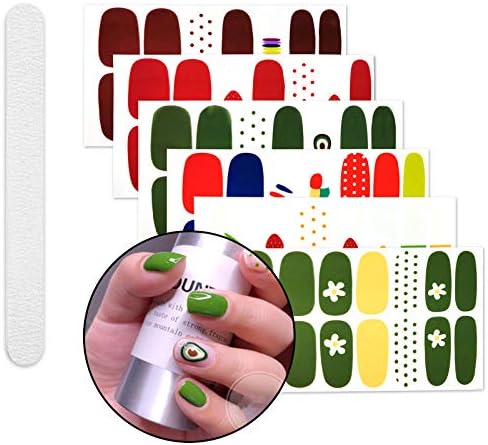 6 Sheets Full Nail Wraps Art Polish Stickers Decal Strips Adhesive False Nail Design Manicure Set With 1Pc Nail Buffers Files For Women Girls-Strawberry Cute Style