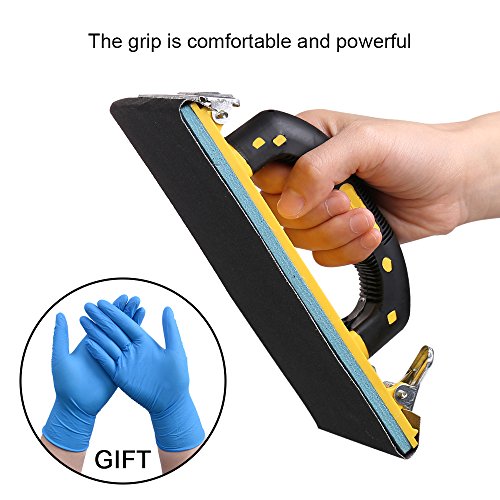 Hand Sander Holder Sandpaper Tool With Soft Sponge Pad Rubber Handle for Grind (7.3x3.6 inches) Free Nitrile Gloves