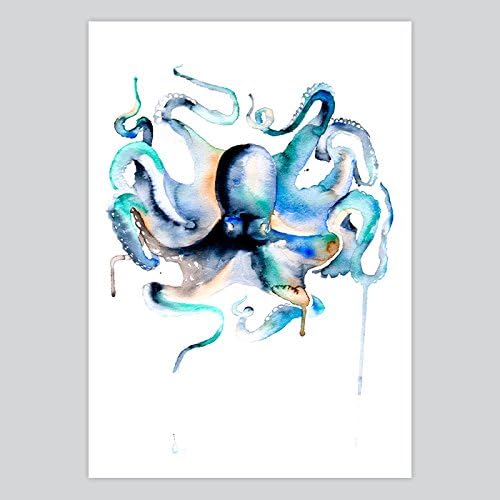Watercolor Painting Octopus, A2 - 594 x 420 mm - 23.4 x 16.5 in