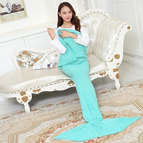 JUSYEA Knitted Mermaid Tail Blanket for Adults and Kids, 71'' x 35.5''/56'' x 28''/35.5'' x 52''