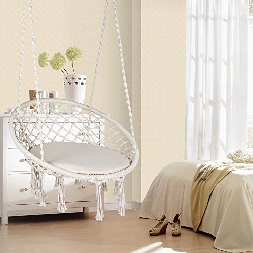 Ribelli Hängesessel, Hängestuhl, beige für die Deckenmontage mit Halteseilen und bequemen Sitzkissen Ø62 cm – Bild 5