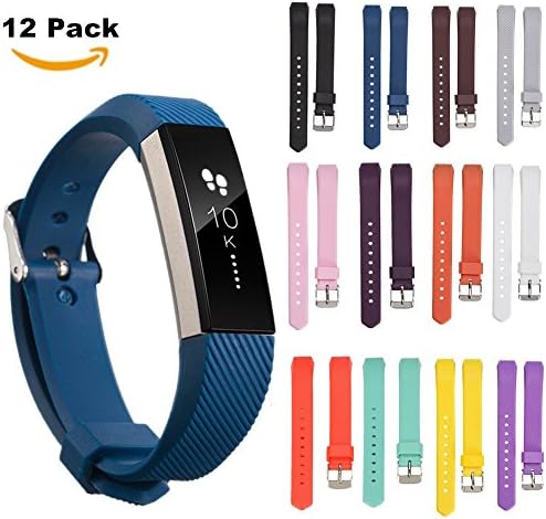 AumoTo Fitbit Alta Bands, 12 PCS Silicone Wristband Replacement Accessory Watch Band with Adjustable Metal Buckle for Fitbit Alta 2016 and Fitbit Alta HR 2017 Fitness Tracker (12 Pack, Small)
