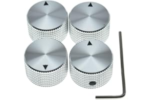 DOPRO 4pcs 25 * 15.5mm Aluminium Potentiometer Knobs 1/4"(6.35mm) Universal Metal Pot Control Knobs with Indicator & Set Screw for Guitar/Bass/Efffect Pedal/AMPS/Preamps/Audio Equipments Silver