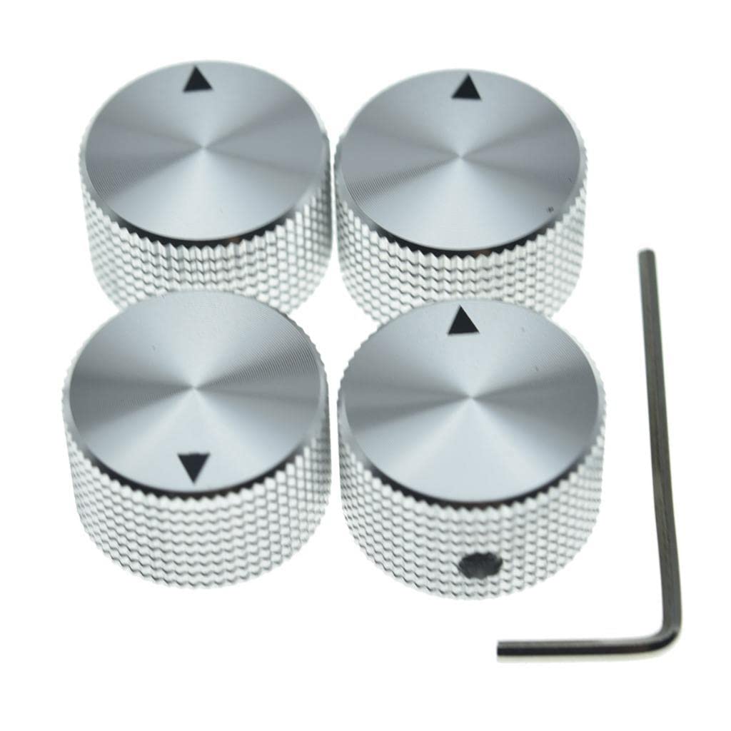 Dopro 4pcs 25 * 15.5mm Aluminium Potentiometer Knobs 1/4"(6.35mm) Universal Metal Pot Control Knobs with Indicator & Set Screw for Guitar/Bass/Efffect Pedal/AMPS/Preamps/Audio Equipments Silver