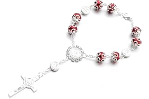 JUSTTOP Rosary Beads Catholic, Cross Pearl Glass Beads Car Rearview Mirror Pendant, Delicate Auto Blessing Mirror Charm Cross