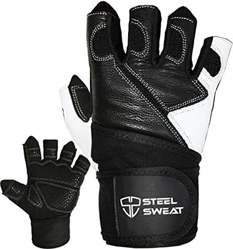 Steel Sweat Weightlifting Gloves - 18 inch Wrist Wrap Support for Workout, Gym and Fitness Training - Best for Men and Women Who Love Weight Lifting - Leather ZED
