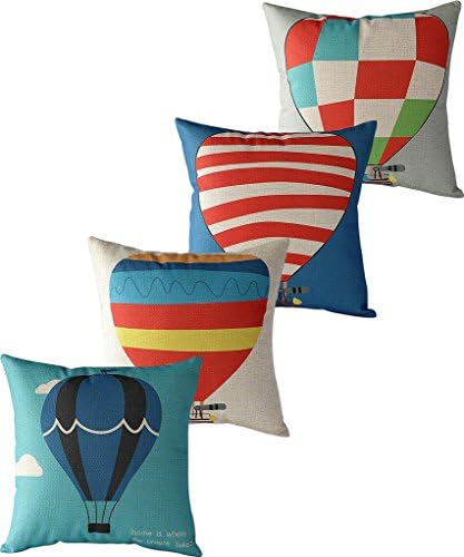 Vococo Set of 4 Creative Colorful Cotton/linen Sofa Cushions Decorative Pillow Cover Square 17" Hot Air Balloon