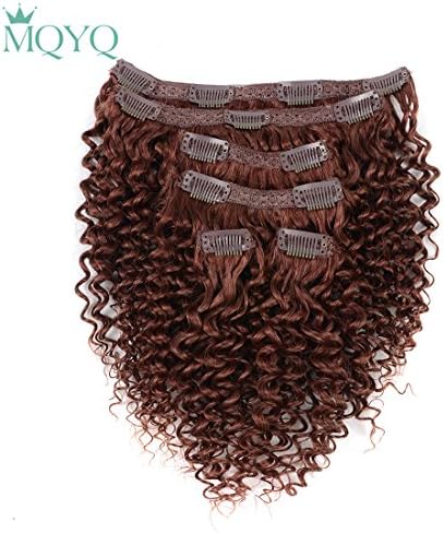 MQYQ Hair 12inch Clip in Hair Extensions 115g/set Kinky Curly #33 Dark Auburn Brazilian Human hair 6pcs 13 clips 100% Real Clip in Human Hair Extensions Clip on Extension