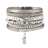 REEBOOO Boho Bracelet, Leather Bracelet  With Pineapples Charm Jewelry Gift for Her (Grey)