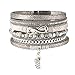 REEBOOO Boho Bracelet, Leather Bracelet  with Pineapples Charm Jewelry Gift for Her (Grey)